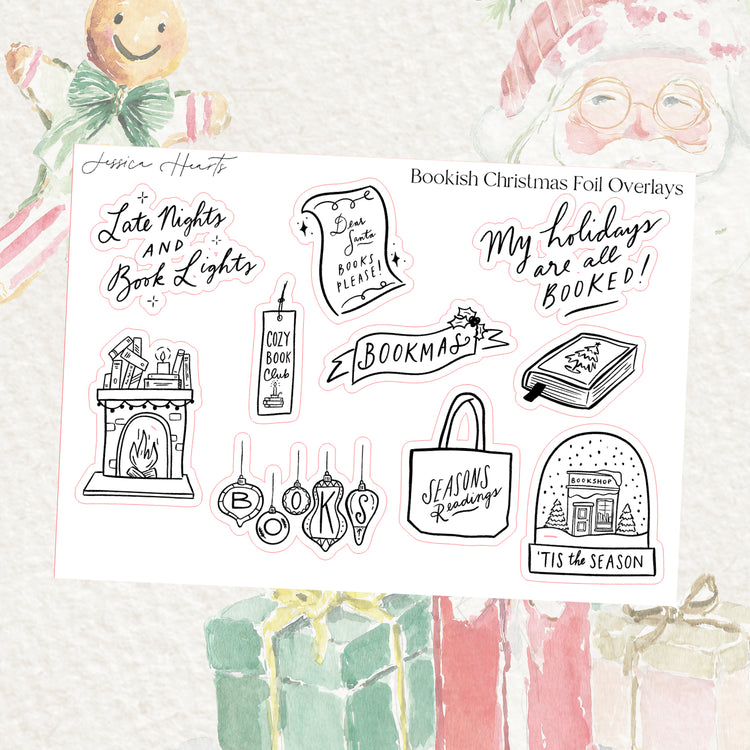 Bookish Christmas Foil Overlay Sticker Sheet (Transparent)