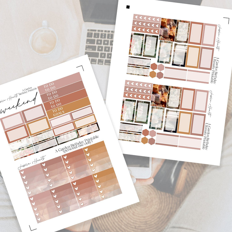A Garden Birthday Printable Planner Sticker Kit - Jessica Hearts