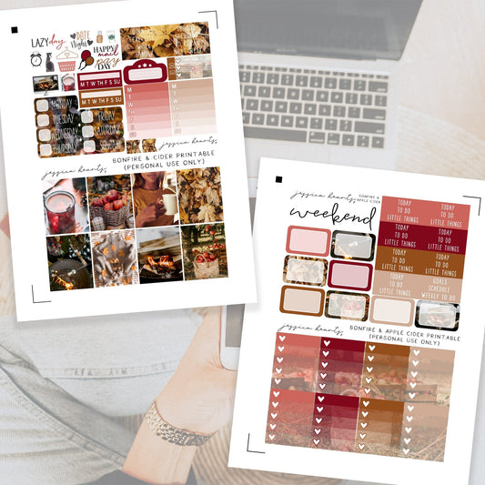Bonfire & Cider Printable Planner Sticker Kit - Jessica Hearts