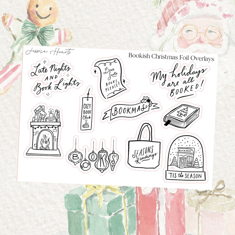 Bookish Christmas Foil Overlay Sticker Sheet (Transparent) - Jessica Hearts