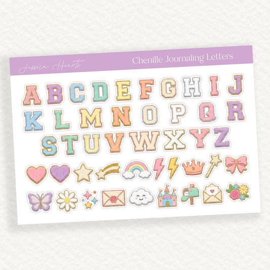 Chenille Journaling Letters Sticker Sheet - Jessica Hearts