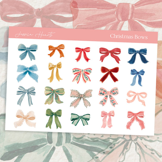 Christmas Bows Stickers - Jessica Hearts