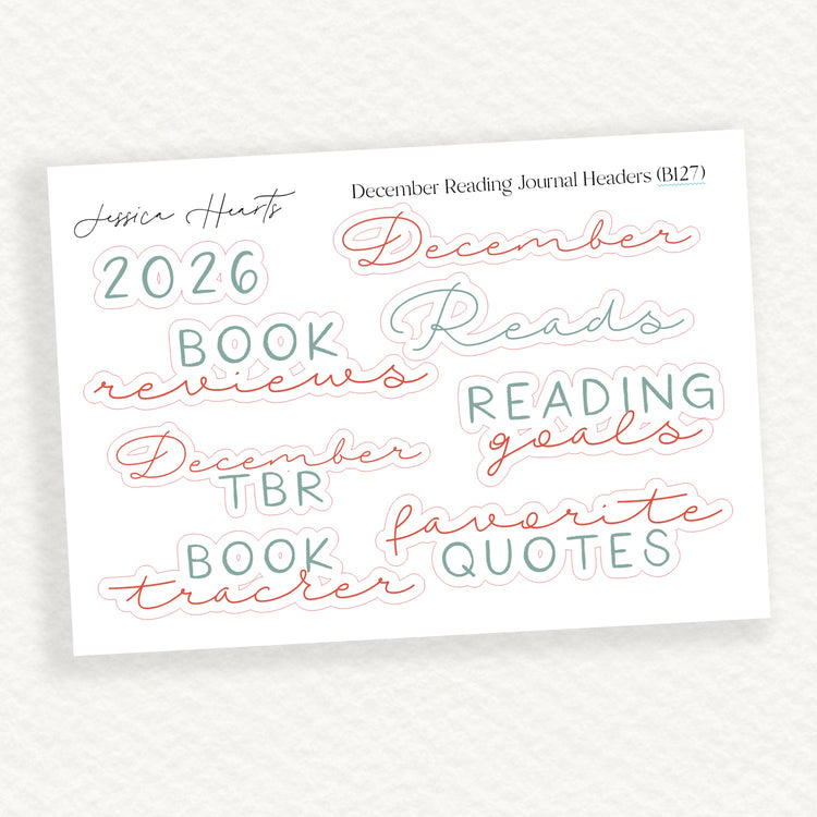 December Reading Journal Headers (B127) - Jessica Hearts