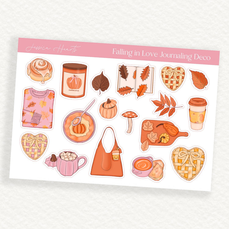 Falling in Love Journaling Deco Sticker Sheet - Jessica Hearts