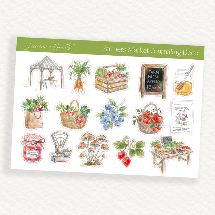 Farmers Market Journaling Deco Sticker Sheet - Jessica Hearts