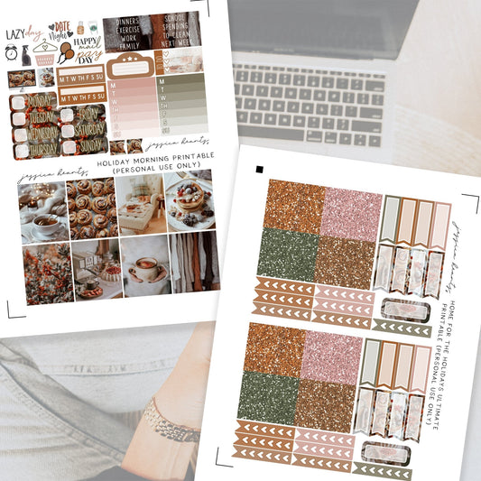 Holiday Morning Printable Planner Sticker Kit - Jessica Hearts