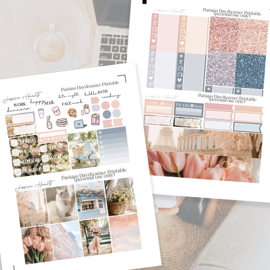 Parisian Daydreamer Printable Planner Sticker Kit - Jessica Hearts