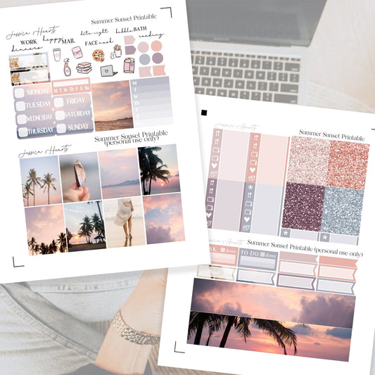 Summer Sunset Printable Planner Sticker Kit - Jessica Hearts