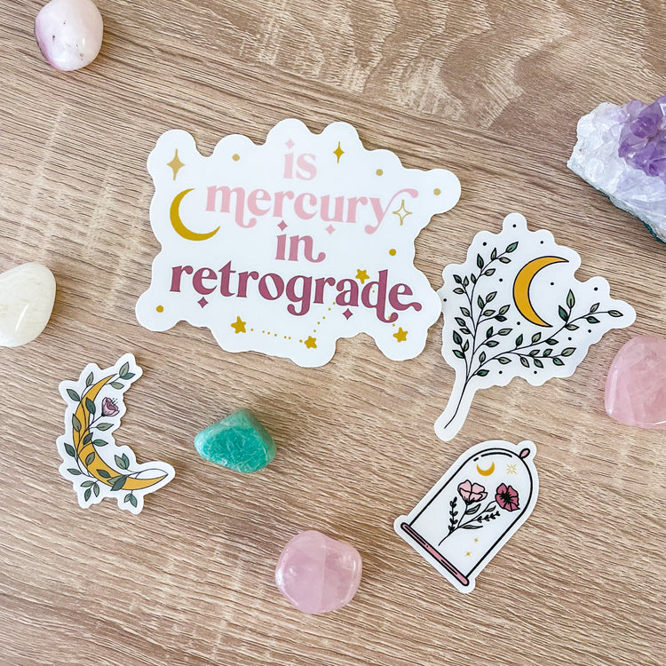 Mercury Retrograde White Vinyl Sticker