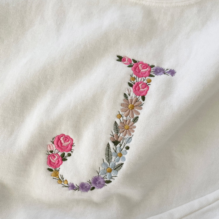 White Floral Letter Embroidered Sweatshirt