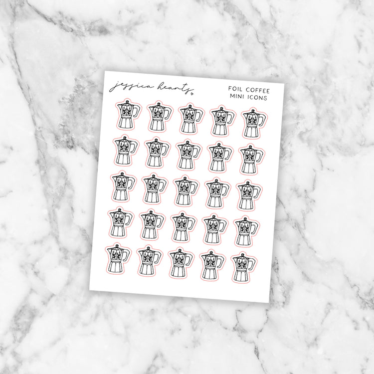 Floral Coffee Foil Icon Stickers (Transparent)