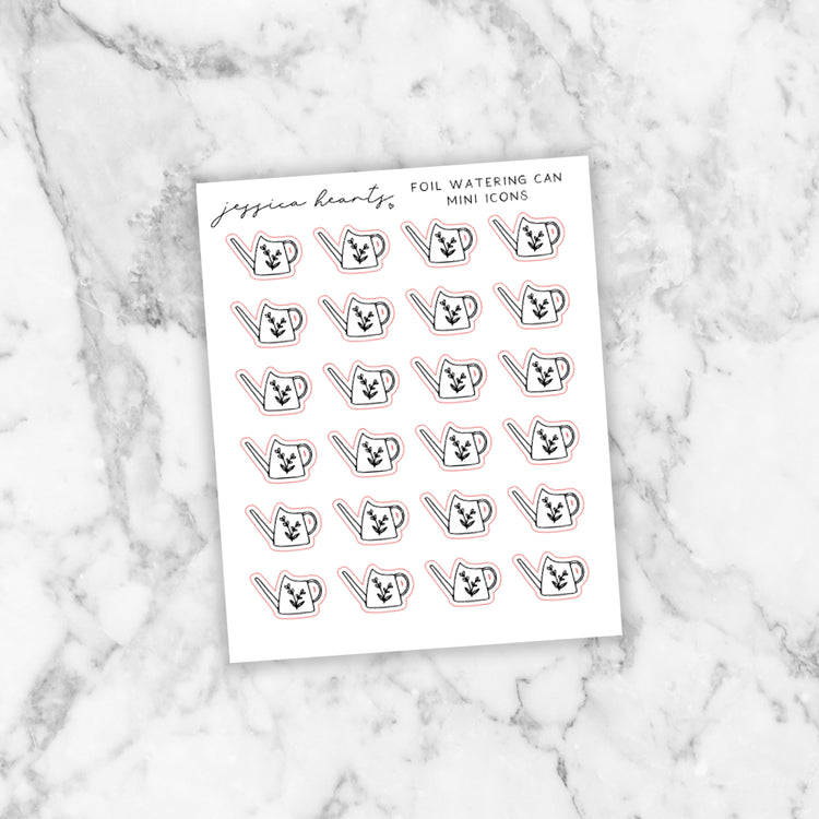 Floral Watering Can Foil Icon Stickers (Transparent)