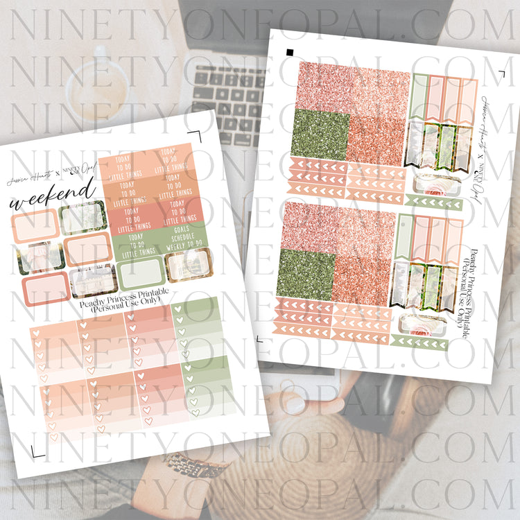 Peachy Princess Printable Planner Sticker Kit