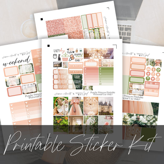 Peachy Princess Printable Planner Sticker Kit