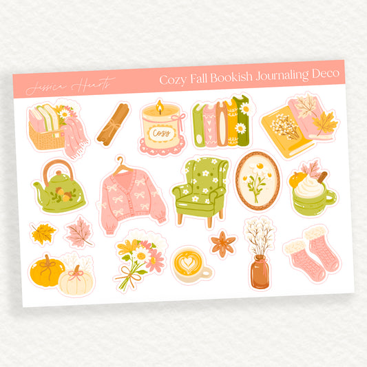 Cozy Fall Bookish Journaling Deco Sticker Sheet