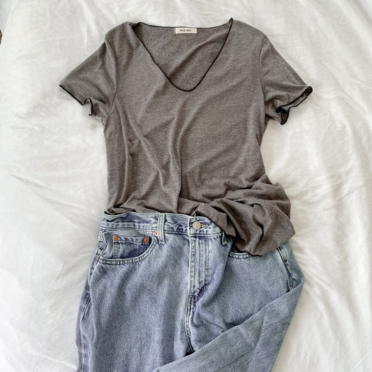 Hemmed Gray V-Neck Shirt