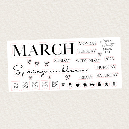March Monthly Foil Sticker Sheet (Transparent)