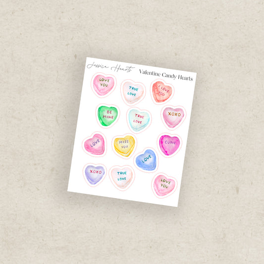 Valentine Candy Hearts Sticker Sheet