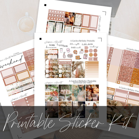 A Garden Birthday Printable Planner Sticker Kit - Jessica Hearts