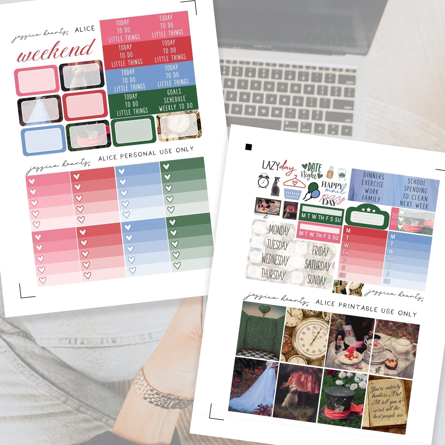 Alice Printable Planner Sticker Kit - Jessica Hearts