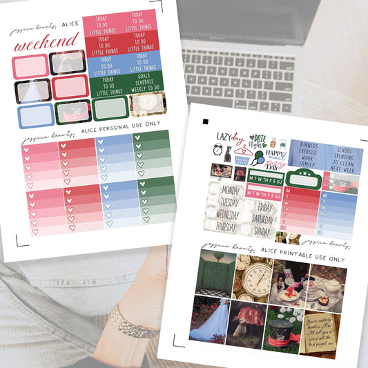 Alice Printable Planner Sticker Kit - Jessica Hearts