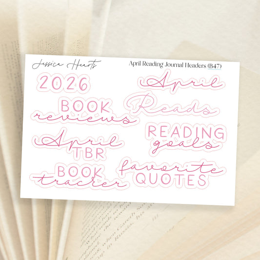 April Reading Journal Headers (B37) - Jessica Hearts