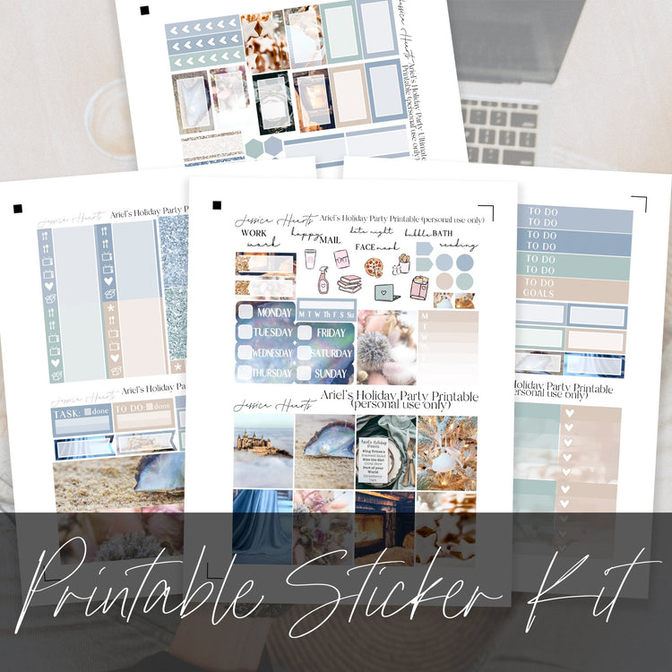 Ariel's Holiday Party Printable Planner Sticker Kit - Jessica Hearts