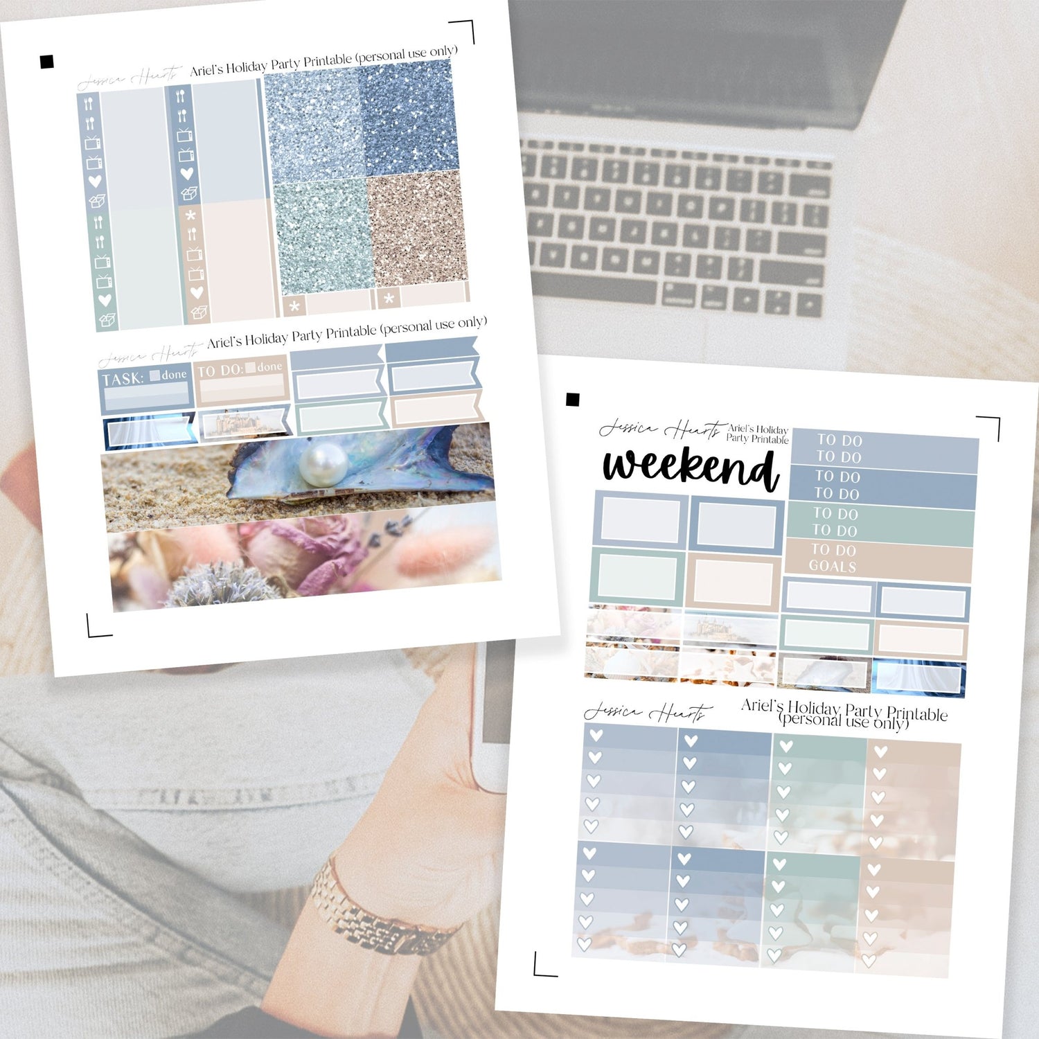 Ariel's Holiday Party Printable Planner Sticker Kit - Jessica Hearts