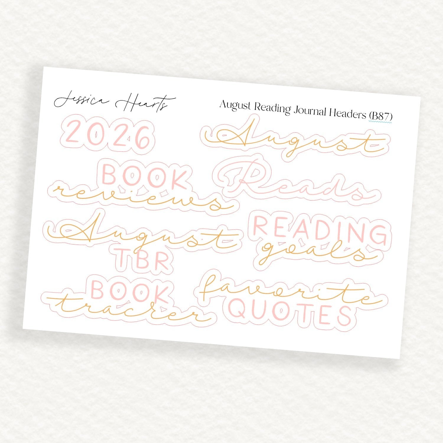 August Reading Journal Headers (B87) - Jessica Hearts