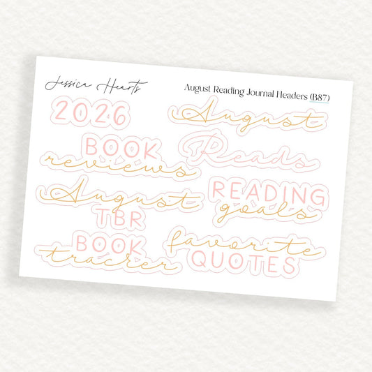 August Reading Journal Headers (B87) - Jessica Hearts