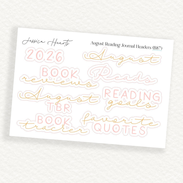 August Reading Journal Headers (B87) - Jessica Hearts