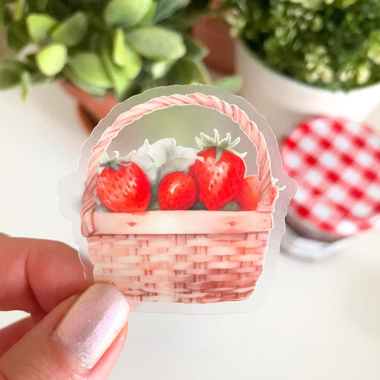 Basket of Strawberries Vinyl Sticker - Jessica Hearts