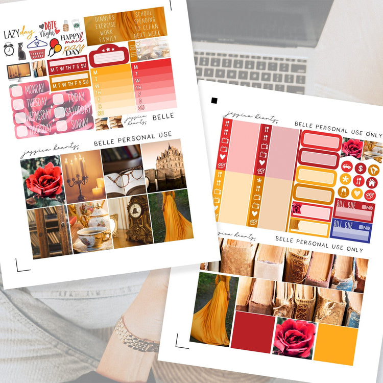 Belle Printable Planner Sticker Kit - Jessica Hearts