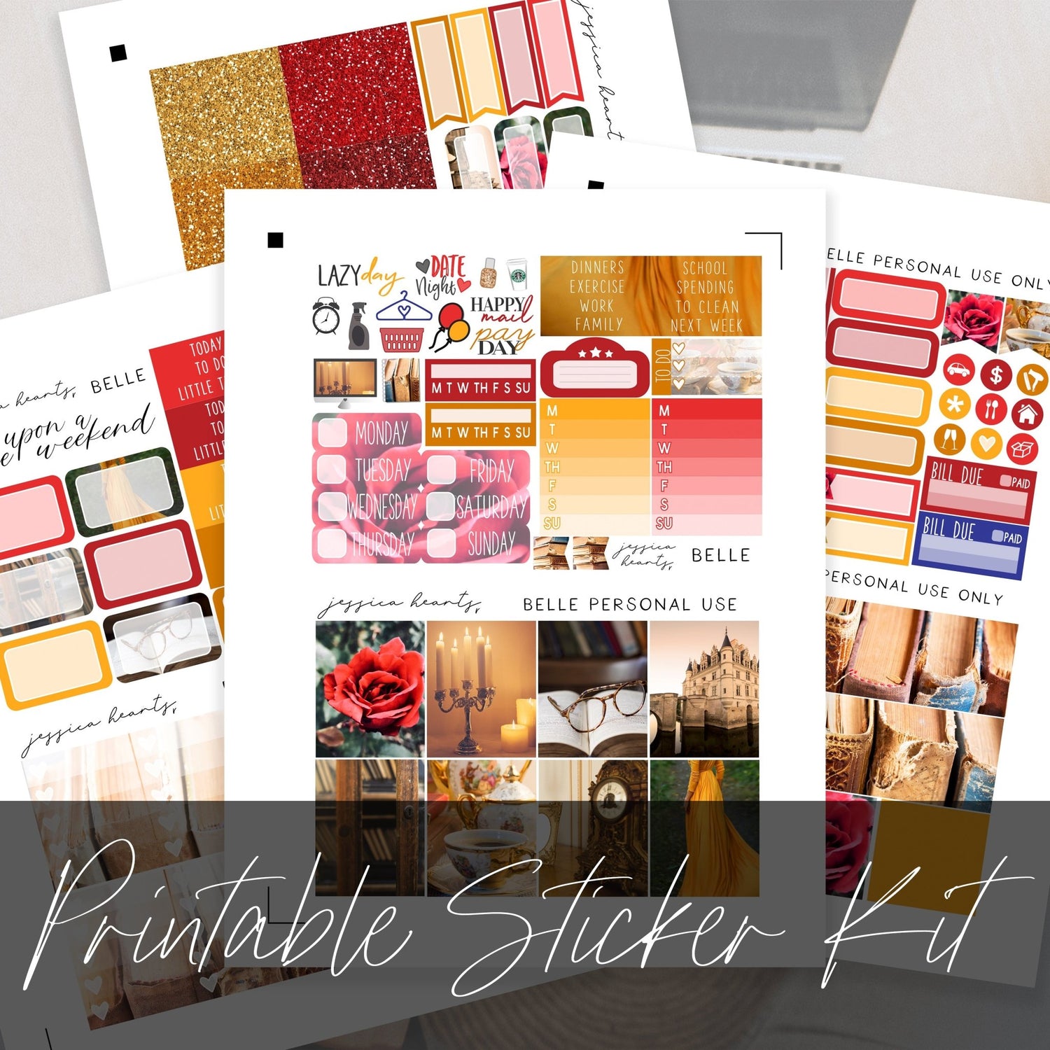 Belle Printable Planner Sticker Kit - Jessica Hearts