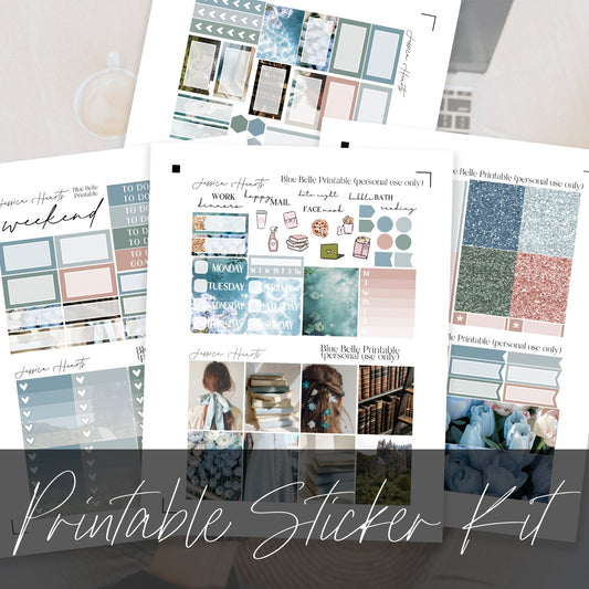 Blue Belle Printable Planner Sticker Kit - Jessica Hearts