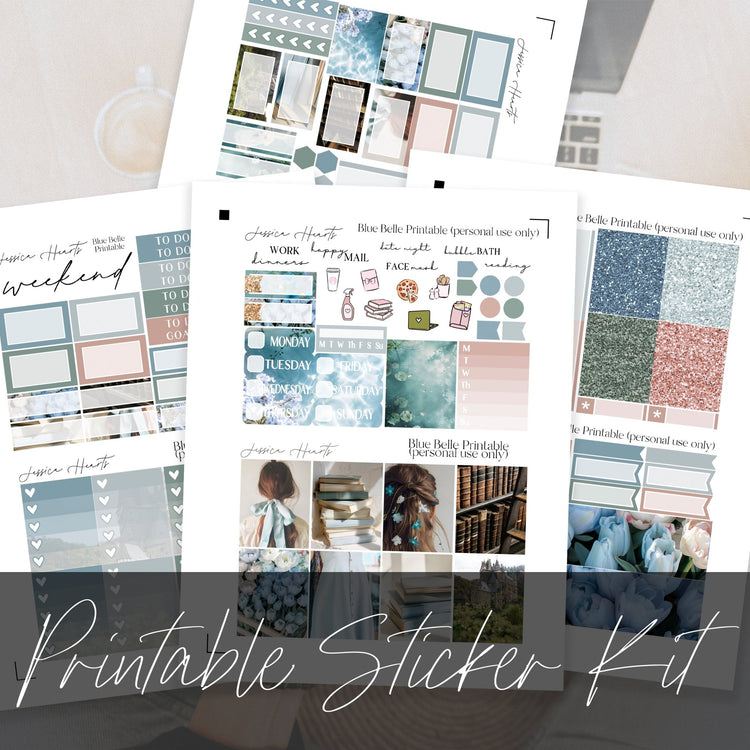 Blue Belle Printable Planner Sticker Kit - Jessica Hearts