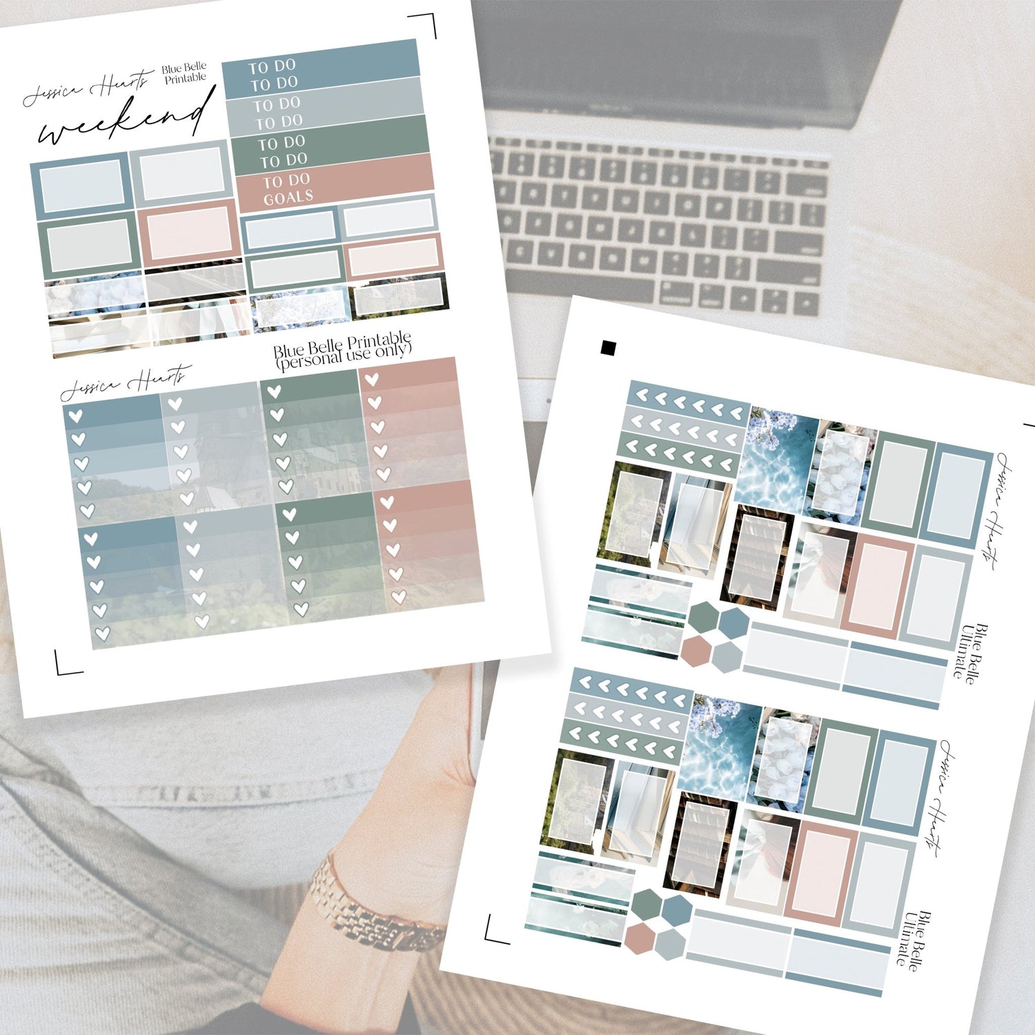 Blue Belle Printable Planner Sticker Kit - Jessica Hearts