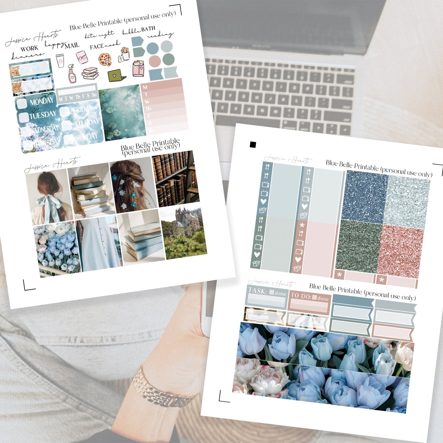 Blue Belle Printable Planner Sticker Kit - Jessica Hearts