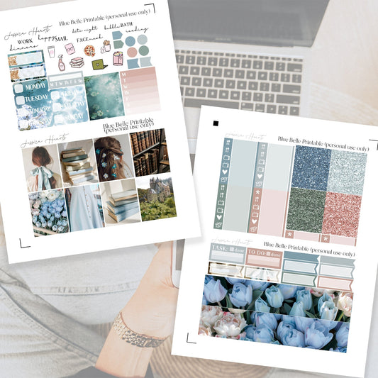 Blue Belle Printable Planner Sticker Kit - Jessica Hearts