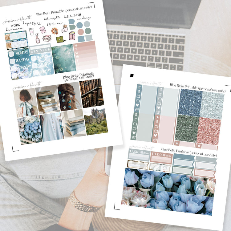 Blue Belle Printable Planner Sticker Kit - Jessica Hearts