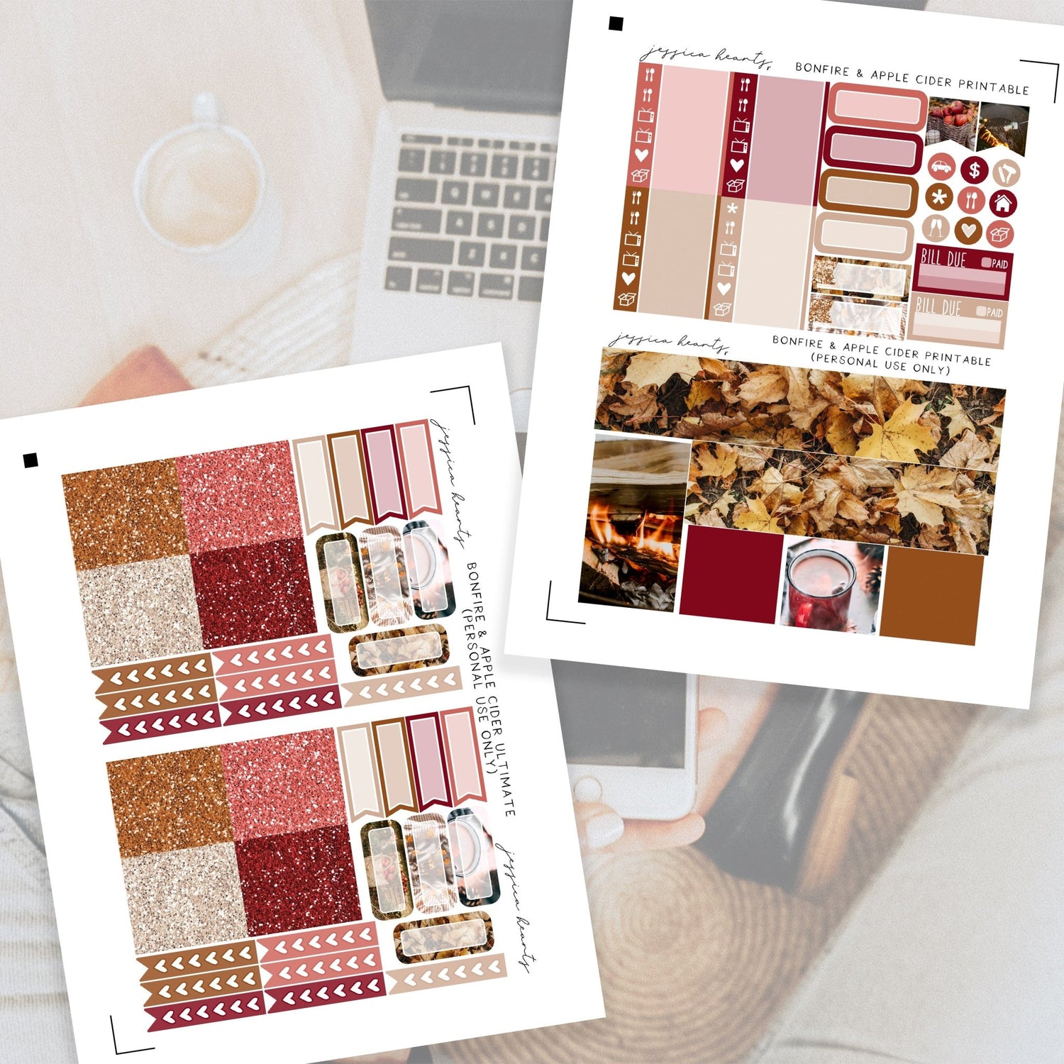 Bonfire & Cider Printable Planner Sticker Kit - Jessica Hearts