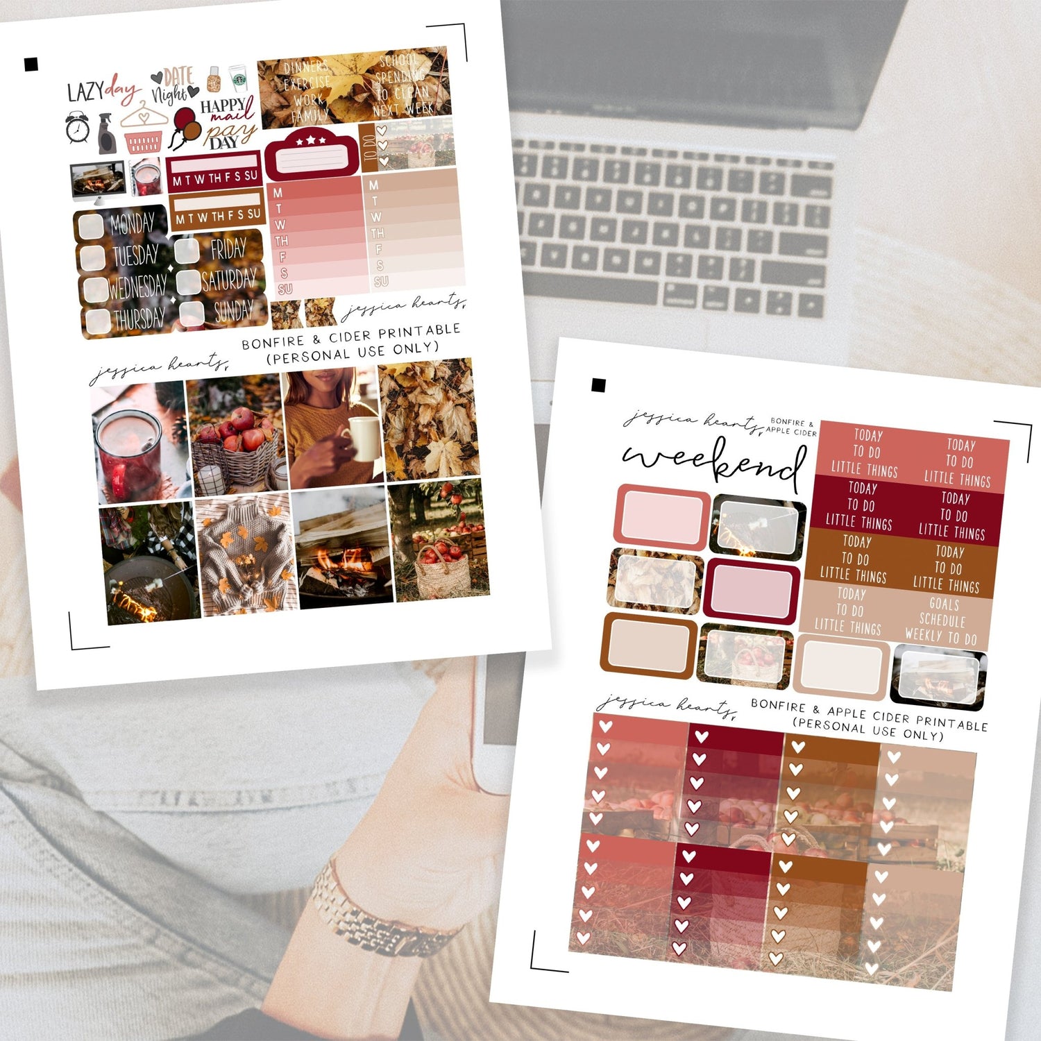Bonfire & Cider Printable Planner Sticker Kit - Jessica Hearts