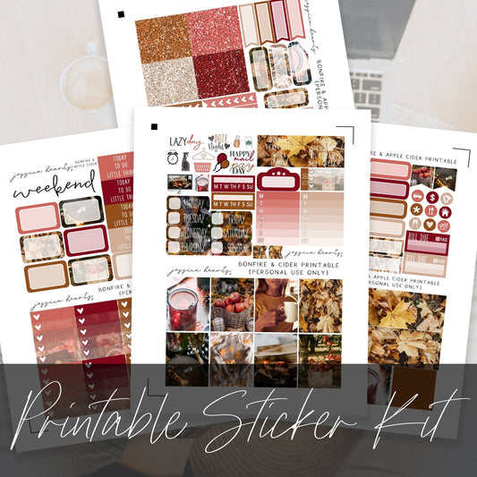 Bonfire & Cider Printable Planner Sticker Kit - Jessica Hearts