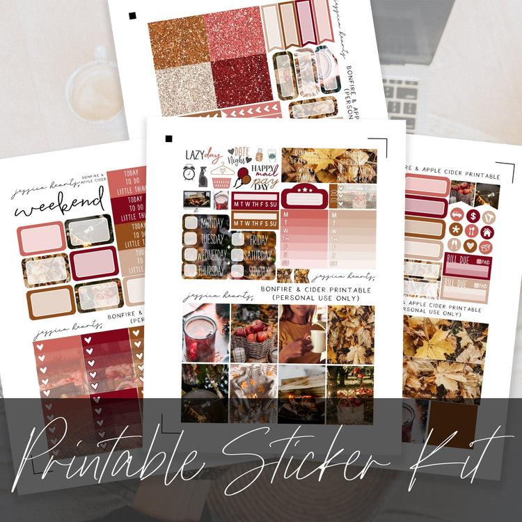 Bonfire & Cider Printable Planner Sticker Kit - Jessica Hearts