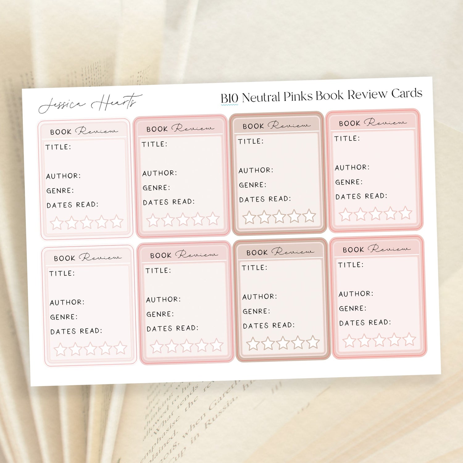 Book Review Stickers - Neutral Pinks (B10) - Jessica Hearts