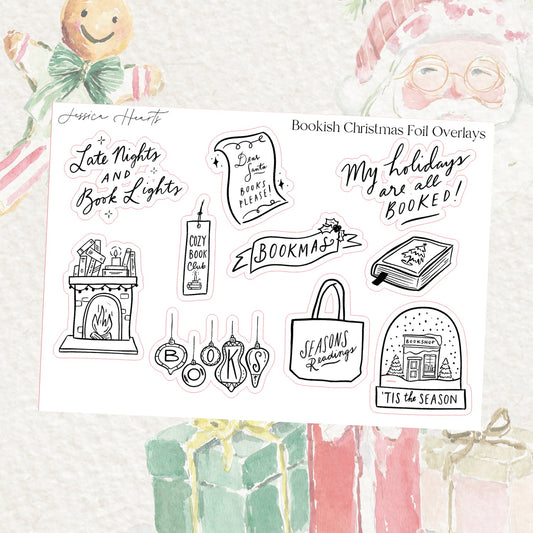 Bookish Christmas Foil Overlay Sticker Sheet (Transparent) - Jessica Hearts