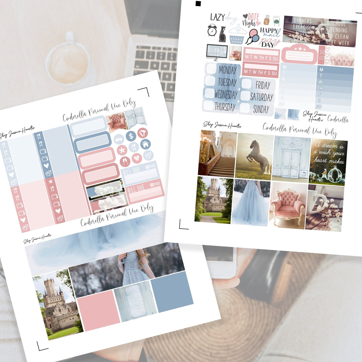 Cinderella Printable Planner Sticker Kit - Jessica Hearts