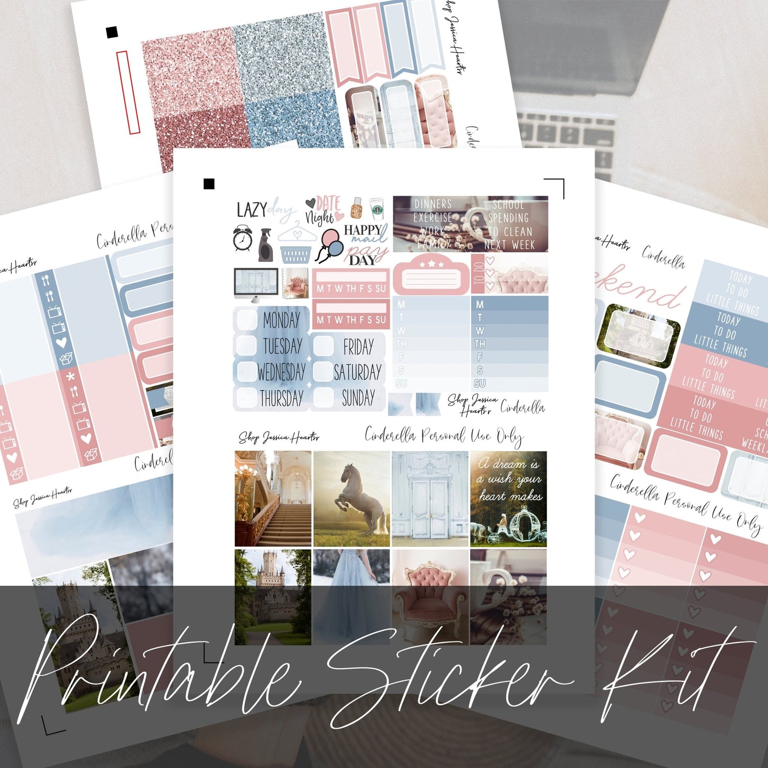Cinderella Printable Planner Sticker Kit - Jessica Hearts
