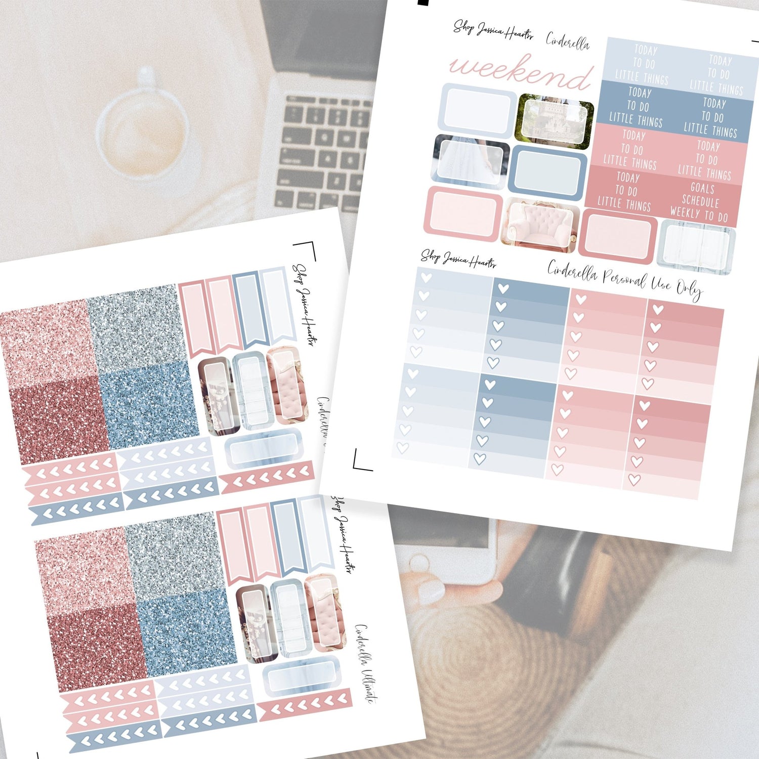 Cinderella Printable Planner Sticker Kit - Jessica Hearts