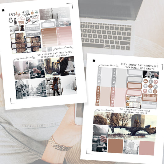 City Snow Day Printable Planner Sticker Kit - Jessica Hearts